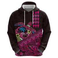 Hawaiian Abstract Sea Turtle Hoodie Polynesian Tapa Art and Kakau Tattoo Pink WaterColor LT03 - Polynesian Pride