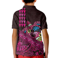 Hawaiian Abstract Sea Turtle Kid Polo Shirt Polynesian Tapa Art and Kakau Tattoo Pink WaterColor LT03 - Polynesian Pride