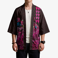 Hawaiian Abstract Sea Turtle Kimono Polynesian Tapa Art and Kakau Tattoo Pink WaterColor LT03 - Polynesian Pride