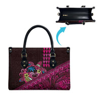 Hawaiian Abstract Sea Turtle Leather Bag Polynesian Tapa Art and Kakau Tattoo Pink WaterColor LT03 - Polynesian Pride