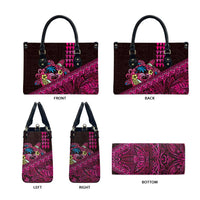 Hawaiian Abstract Sea Turtle Leather Bag Polynesian Tapa Art and Kakau Tattoo Pink WaterColor LT03 - Polynesian Pride