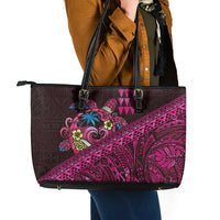 Hawaiian Abstract Sea Turtle Leather Tote Bag Polynesian Tapa Art and Kakau Tattoo Pink WaterColor LT03 - Polynesian Pride