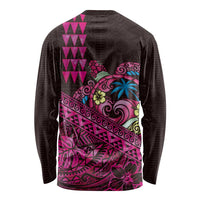 Hawaiian Abstract Sea Turtle Long Sleeve Shirt Polynesian Tapa Art and Kakau Tattoo Pink WaterColor LT03 - Polynesian Pride