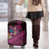 Hawaiian Abstract Sea Turtle Luggage Cover Polynesian Tapa Art and Kakau Tattoo Pink WaterColor LT03 - Polynesian Pride