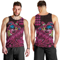 Hawaiian Abstract Sea Turtle Men Tank Top Polynesian Tapa Art and Kakau Tattoo Pink WaterColor LT03 - Polynesian Pride