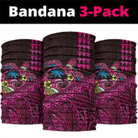 Hawaiian Abstract Sea Turtle Neck Gaiter Polynesian Tapa Art and Kakau Tattoo Pink WaterColor LT03 package One Size: 25*50cm Black - Polynesian Pride