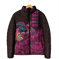Hawaiian Abstract Sea Turtle Padded Jacket Polynesian Tapa Art and Kakau Tattoo Pink WaterColor LT03 - Polynesian Pride