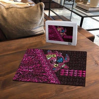 Hawaiian Abstract Sea Turtle Puzzle Polynesian Tapa Art and Kakau Tattoo Pink WaterColor LT03 - Polynesian Pride