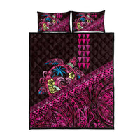 Hawaiian Abstract Sea Turtle Quilt Bed Set Polynesian Tapa Art and Kakau Tattoo Pink WaterColor LT03 - Polynesian Pride