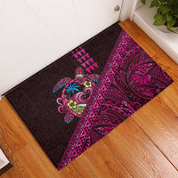 Hawaiian Abstract Sea Turtle Rubber Doormat Polynesian Tapa Art and Kakau Tattoo Pink WaterColor LT03 - Polynesian Pride