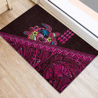 Hawaiian Abstract Sea Turtle Rubber Doormat Polynesian Tapa Art and Kakau Tattoo Pink WaterColor LT03 - Polynesian Pride