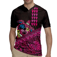 Hawaiian Abstract Sea Turtle Rugby Jersey Polynesian Tapa Art and Kakau Tattoo Pink WaterColor LT03 - Polynesian Pride