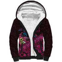Hawaiian Abstract Sea Turtle Sherpa Hoodie Polynesian Tapa Art and Kakau Tattoo Pink WaterColor LT03 Unisex Black - Polynesian Pride