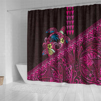 Hawaiian Abstract Sea Turtle Shower Curtain Polynesian Tapa Art and Kakau Tattoo Pink WaterColor LT03 - Polynesian Pride