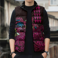 Hawaiian Abstract Sea Turtle Sleeveless Puffer Jacket Polynesian Tapa Art and Kakau Tattoo Pink WaterColor LT03 - Polynesian Pride