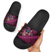Hawaiian Abstract Sea Turtle Slide Sandals Polynesian Tapa Art and Kakau Tattoo Pink WaterColor LT03 - Polynesian Pride