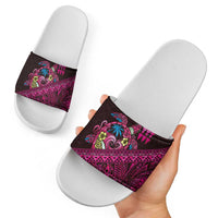 Hawaiian Abstract Sea Turtle Slide Sandals Polynesian Tapa Art and Kakau Tattoo Pink WaterColor LT03 - Polynesian Pride