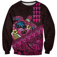 Hawaiian Abstract Sea Turtle Sweatshirt Polynesian Tapa Art and Kakau Tattoo Pink WaterColor LT03 Unisex Black - Polynesian Pride