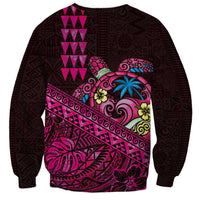 Hawaiian Abstract Sea Turtle Sweatshirt Polynesian Tapa Art and Kakau Tattoo Pink WaterColor LT03 - Polynesian Pride