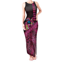 Hawaiian Abstract Sea Turtle Tank Maxi Dress Polynesian Tapa Art and Kakau Tattoo Pink WaterColor LT03 Women Black - Polynesian Pride