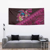 Hawaiian Abstract Sea Turtle Tapestry Polynesian Tapa Art and Kakau Tattoo Pink WaterColor LT03 - Polynesian Pride