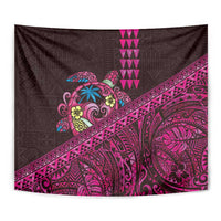 Hawaiian Abstract Sea Turtle Tapestry Polynesian Tapa Art and Kakau Tattoo Pink WaterColor LT03 - Polynesian Pride