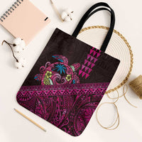 Hawaiian Abstract Sea Turtle Tote Bag Polynesian Tapa Art and Kakau Tattoo Pink WaterColor LT03 Black Strap One Size Black - Polynesian Pride