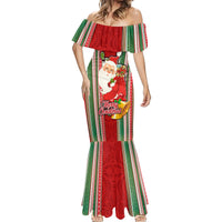 Kiribati Christmas Mermaid Dress Santa With Gift Bag Behind Ribbons Seamless Red Maori LT03 - Polynesian Pride