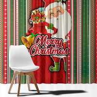 Kiribati Christmas Window Curtain Santa With Gift Bag Behind Ribbons Seamless Red Maori LT03 - Polynesian Pride