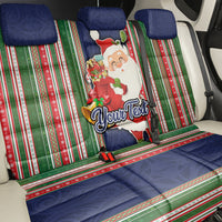 Custom Kiribati Christmas Back Car Seat Cover Santa With Gift Bag Behind Ribbons Seamless Blue Maori LT03 - Polynesian Pride
