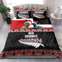 New Zealand Meri Kirihimete Bedding Set Christmas Tui Bird and Kea Bird - Haka Santa with Maori Koru Art Pattern LT03 - Polynesian Pride