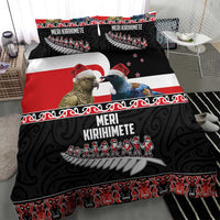 New Zealand Meri Kirihimete Bedding Set Christmas Tui Bird and Kea Bird - Haka Santa with Maori Koru Art Pattern LT03 - Polynesian Pride