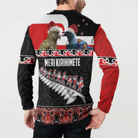New Zealand Meri Kirihimete Button Sweatshirt Christmas Tui Bird and Kea Bird - Haka Santa with Maori Koru Art Pattern LT03 - Polynesian Pride