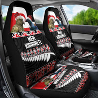 New Zealand Meri Kirihimete Car Seat Cover Christmas Tui Bird and Kea Bird - Haka Santa with Maori Koru Art Pattern LT03 - Polynesian Pride