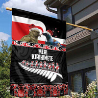 New Zealand Meri Kirihimete Garden Flag Christmas Tui Bird and Kea Bird - Haka Santa with Maori Koru Art Pattern LT03 - Polynesian Pride
