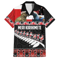 New Zealand Meri Kirihimete Hawaiian Shirt Christmas Tui Bird and Kea Bird - Haka Santa with Maori Koru Art Pattern LT03 Black - Polynesian Pride