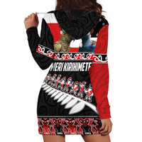 New Zealand Meri Kirihimete Hoodie Dress Christmas Tui Bird and Kea Bird - Haka Santa with Maori Koru Art Pattern LT03 - Polynesian Pride