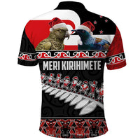 New Zealand Meri Kirihimete Polo Shirt Christmas Tui Bird and Kea Bird - Haka Santa with Maori Koru Art Pattern LT03 - Polynesian Pride