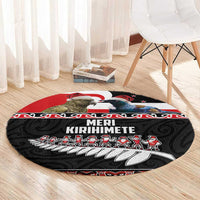 New Zealand Meri Kirihimete Round Carpet Christmas Tui Bird and Kea Bird - Haka Santa with Maori Koru Art Pattern LT03 - Polynesian Pride