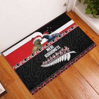 New Zealand Meri Kirihimete Rubber Doormat Christmas Tui Bird and Kea Bird - Haka Santa with Maori Koru Art Pattern LT03 - Polynesian Pride