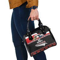 New Zealand Meri Kirihimete Shoulder Handbag Christmas Tui Bird and Kea Bird - Haka Santa with Maori Koru Art Pattern LT03 - Polynesian Pride