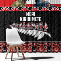 New Zealand Meri Kirihimete Window Curtain Christmas Tui Bird and Kea Bird - Haka Santa with Maori Koru Art Pattern LT03 - Polynesian Pride