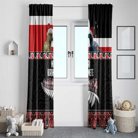 New Zealand Meri Kirihimete Window Curtain Christmas Tui Bird and Kea Bird - Haka Santa with Maori Koru Art Pattern LT03 - Polynesian Pride