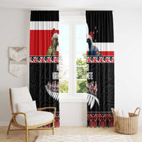 New Zealand Meri Kirihimete Window Curtain Christmas Tui Bird and Kea Bird - Haka Santa with Maori Koru Art Pattern LT03 - Polynesian Pride
