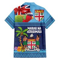 Fiji Marau na Kerisimasi Family Matching Short Sleeve Bodycon Dress and Hawaiian Shirt Christmas Collared Lory - Fiji Emblems and Xmas Palm Tree Tapa Art Pattern LT03 - Polynesian Pride