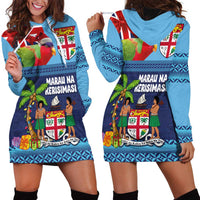 Fiji Marau na Kerisimasi Hoodie Dress Christmas Collared Lory - Fiji Emblems and Xmas Palm Tree Tapa Art Pattern LT03 - Polynesian Pride