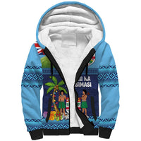 Fiji Marau na Kerisimasi Sherpa Hoodie Christmas Collared Lory - Fiji Emblems and Xmas Palm Tree Tapa Art Pattern LT03 Unisex Blue - Polynesian Pride