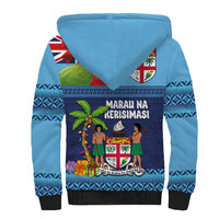 Fiji Marau na Kerisimasi Sherpa Hoodie Christmas Collared Lory - Fiji Emblems and Xmas Palm Tree Tapa Art Pattern LT03 - Polynesian Pride