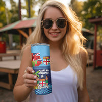 Fiji Marau na Kerisimasi Skinny Tumbler Christmas Collared Lory - Fiji Emblems and Xmas Palm Tree Tapa Art Pattern LT03 - Polynesian Pride