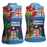 Fiji Marau na Kerisimasi Women Sleeveless Polo Shirt Christmas Collared Lory - Fiji Emblems and Xmas Palm Tree Tapa Art Pattern LT03 - Polynesian Pride